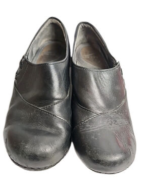 Dansko Stacie Black Leather Clogs Size 38 Comfort Slip-On Classic Work Shoe Mule